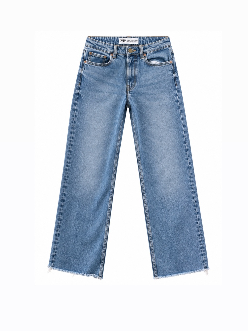 Zara High Rise Straight Leg Distressed Denim Jeans | Raw Hem | Size 4